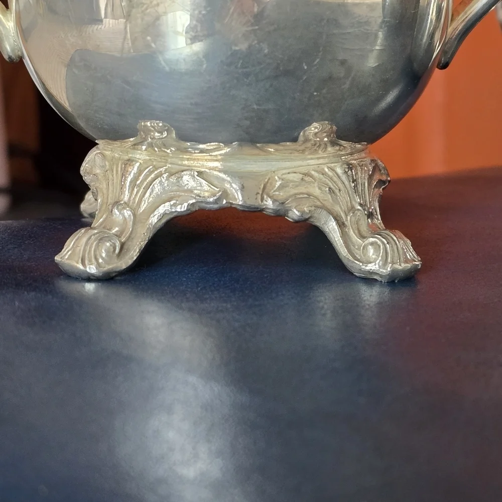 Silver Plated Sugar, Creamer and Covered Dish Set - Silver